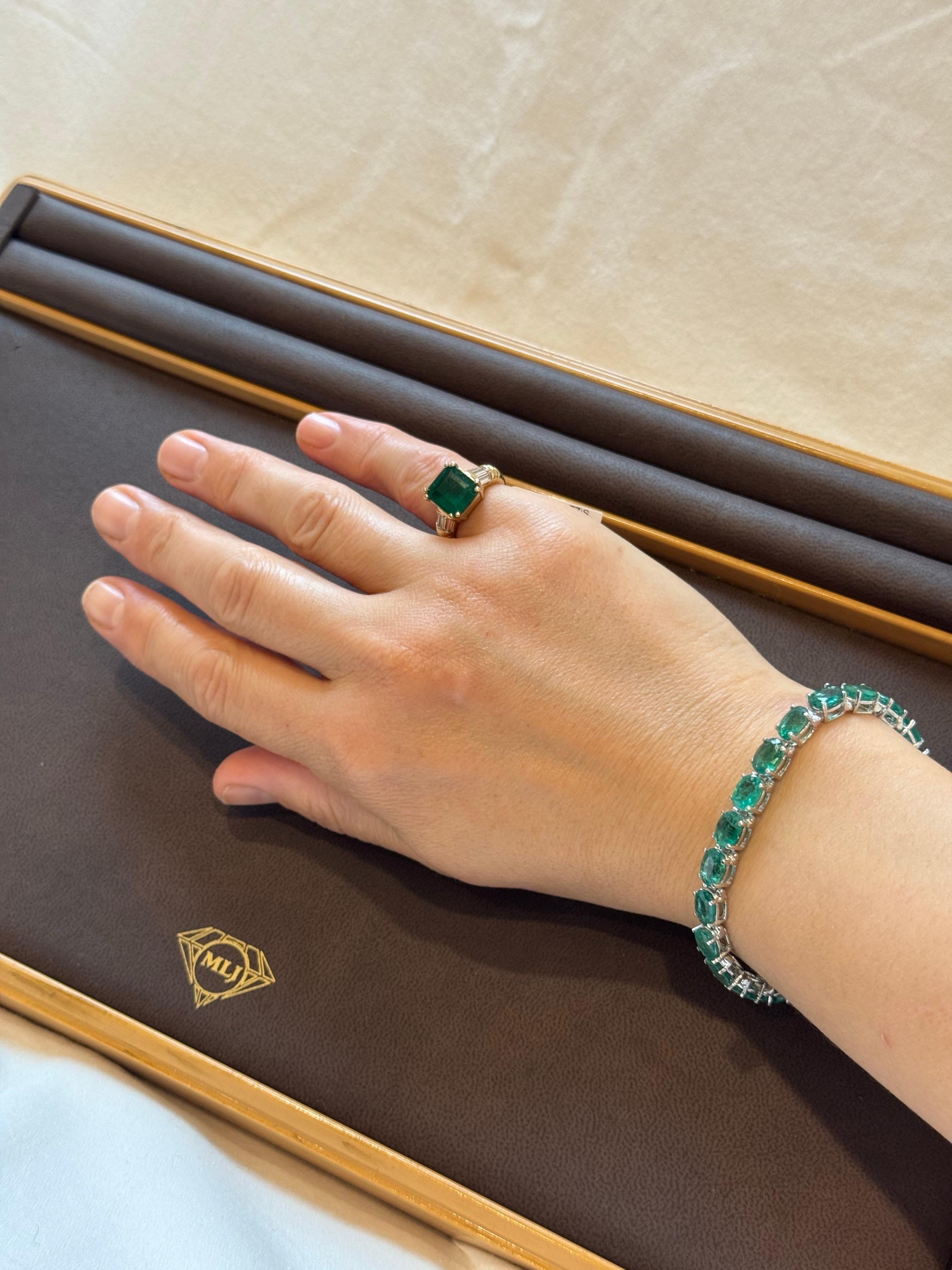 Pulsera de tenis de cóctel con esmeralda natural de 25 quilates Oro blanco de 14 quilates 7