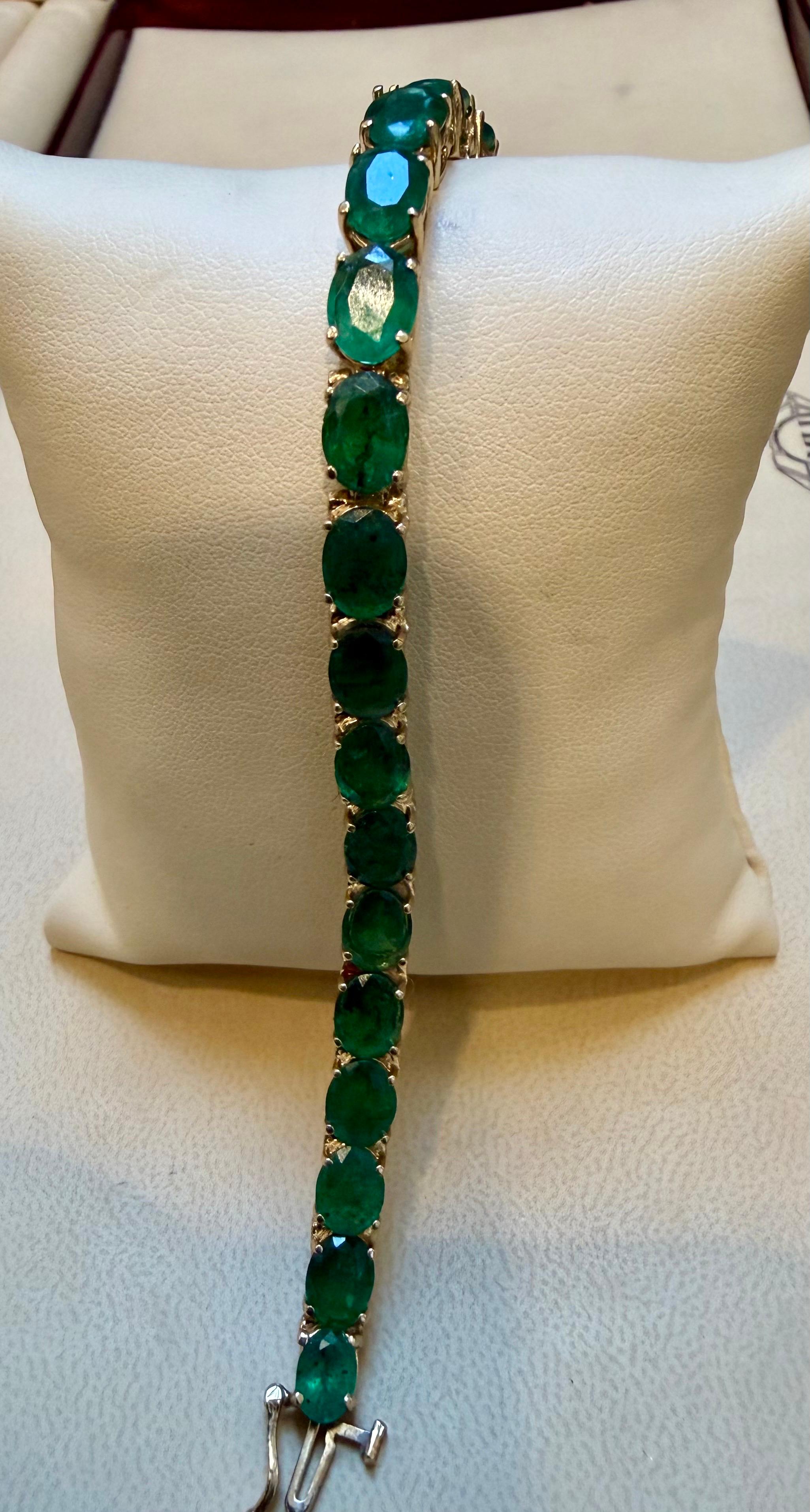 Pulsera de tenis de cóctel con esmeralda natural de 25 quilates Oro blanco de 14 quilates 7