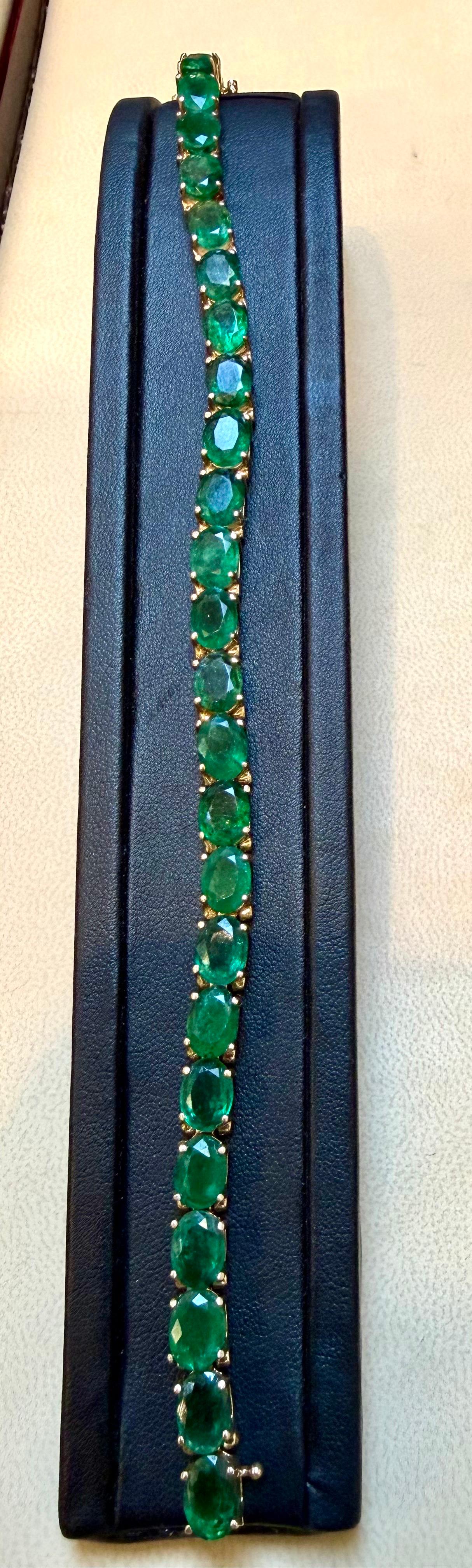 Pulsera de tenis de cóctel con esmeralda natural de 25 quilates Oro blanco de 14 quilates 7