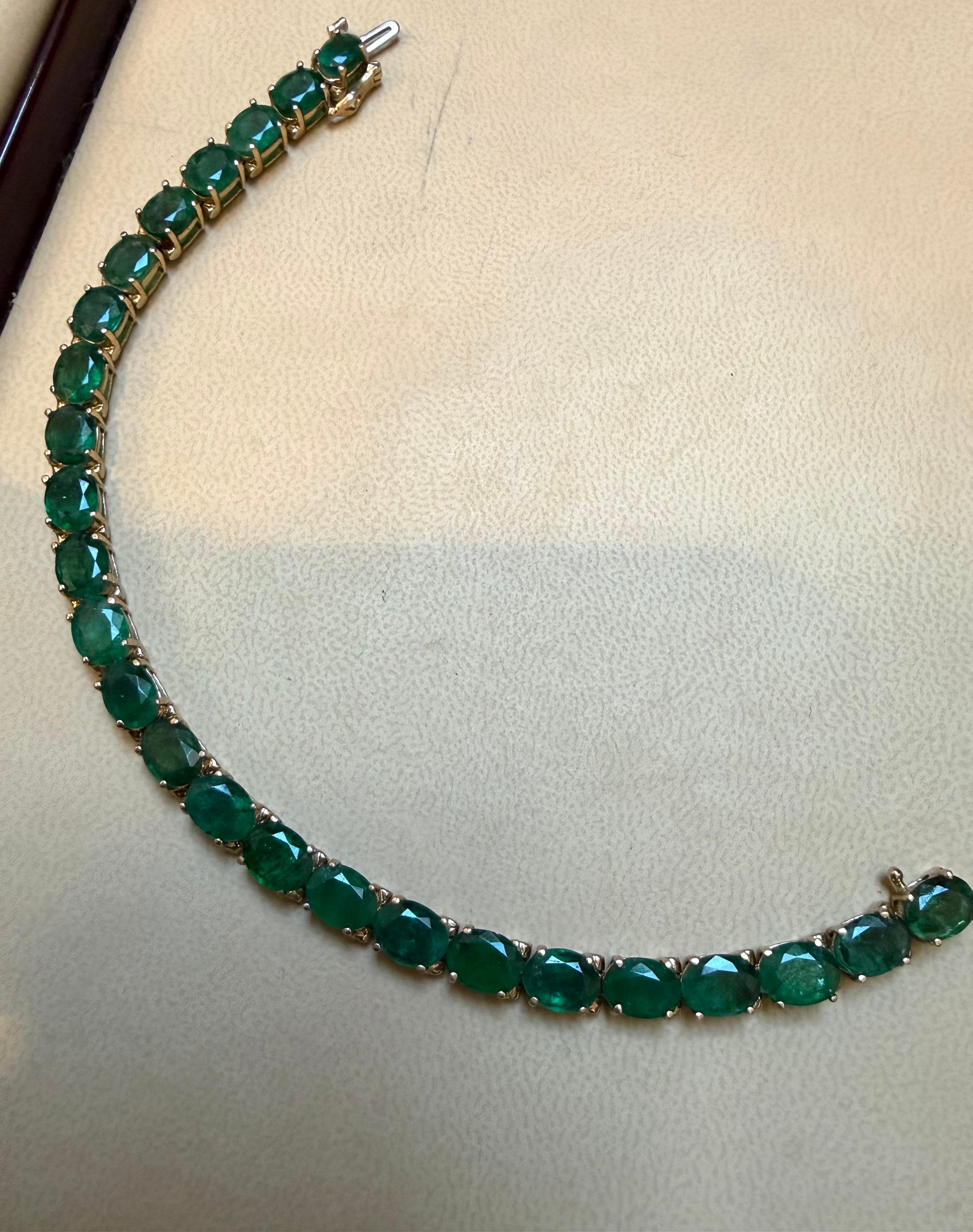 Pulsera de tenis de cóctel con esmeralda natural de 25 quilates Oro blanco de 14 quilates 7