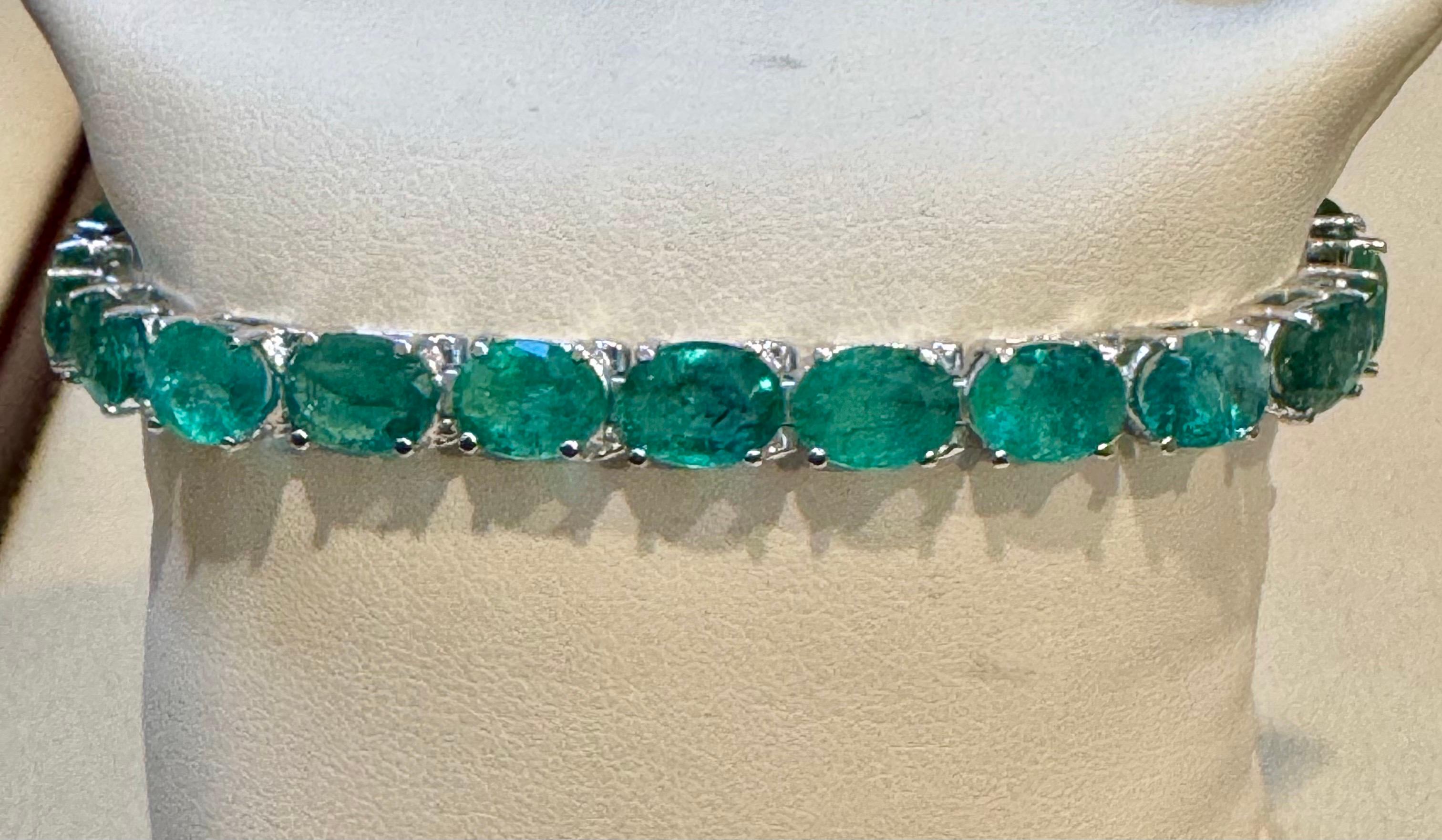 Pulsera de tenis de cóctel con esmeralda natural de 25 quilates Oro blanco de 14 quilates 7