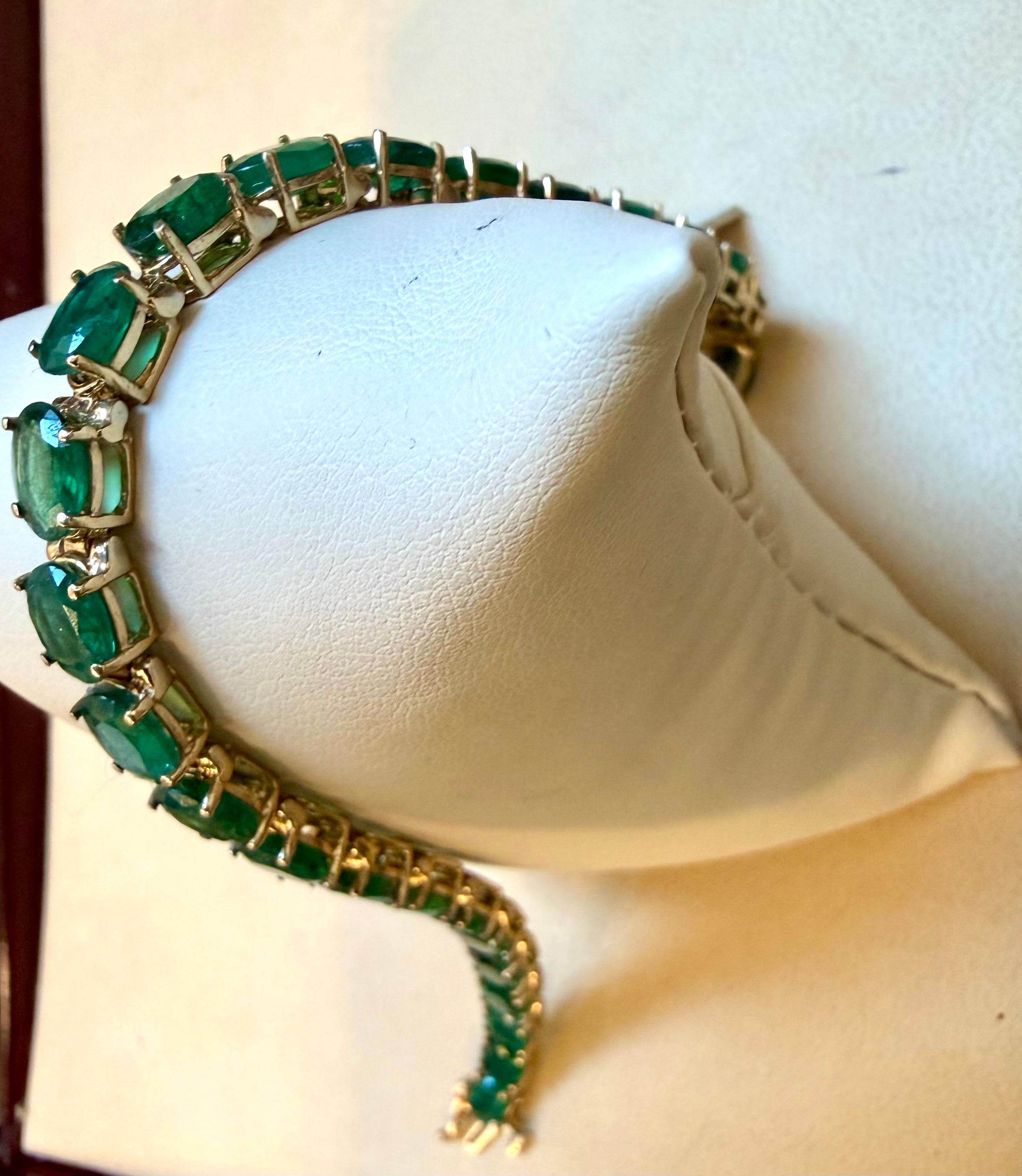 Pulsera de tenis de cóctel con esmeralda natural de 25 quilates Oro blanco de 14 quilates 7