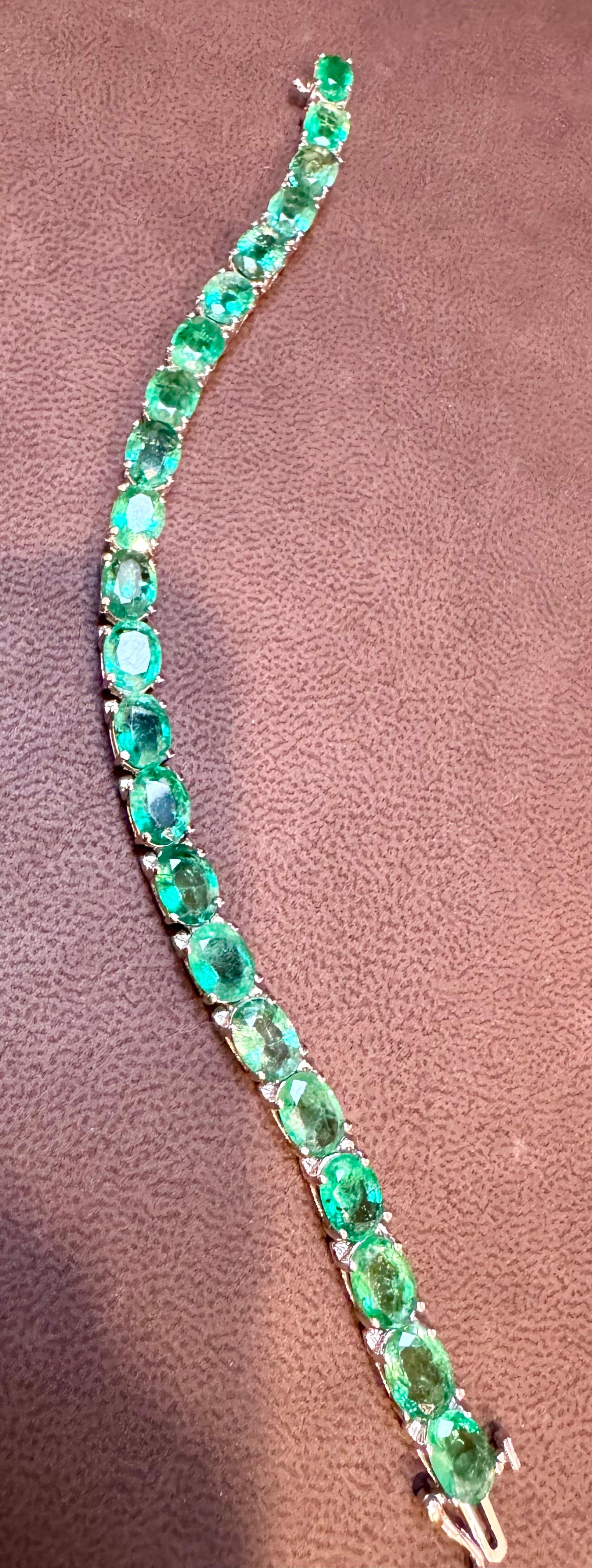 Pulsera de tenis de cóctel con esmeralda natural de 25 quilates Oro blanco de 14 quilates 7