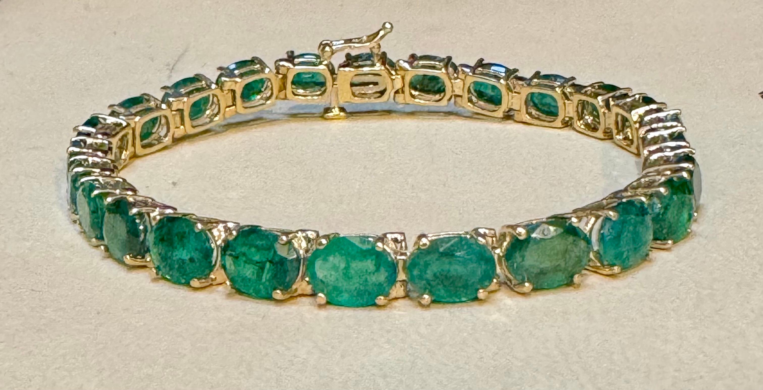 Esmeralda natural de 25 quilates Pulsera de tenis de cóctel Oro amarillo de 14 quilates 8