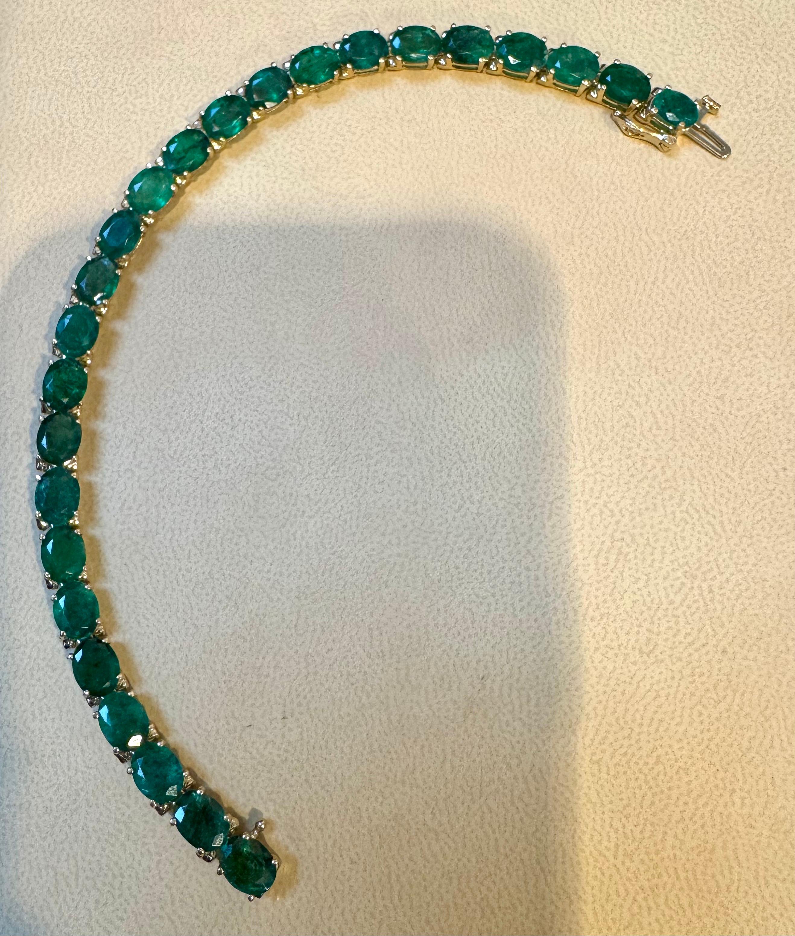 De las mujeres Esmeralda natural de 25 quilates Pulsera de tenis de cóctel Oro amarillo de 14 quilates 8