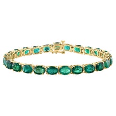 Bracciale tennis con smeraldo naturale da 25 carati in oro giallo 14 carati, lungo 8".