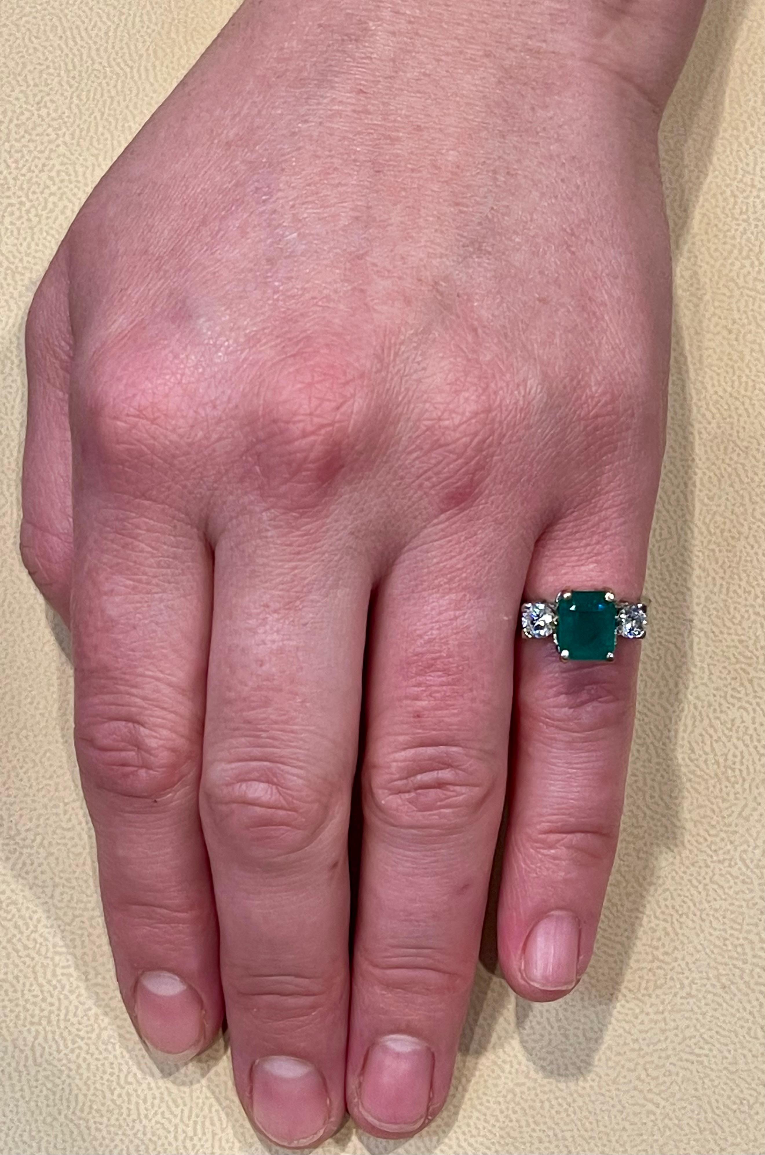 2.5 Carat Natural Emerald Cut Emerald & 0.50 Ct Diamond Ring 14 Karat White Gold 4