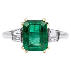 Vintage 2.5 Carat Natural Emerald Diamond Cocktail Engagement Ring 18k White Gold