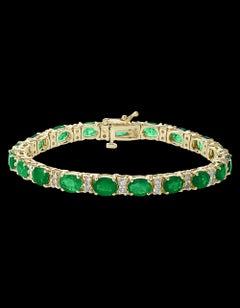 25 Carat Natural Emerald & Diamond Cocktail Tennis Bracelet 18 Karat Yellow Gold