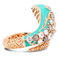 2.5 Carat Natural Fancy Color Diamond And Enamel Blue Mamba Designer 18K Ring