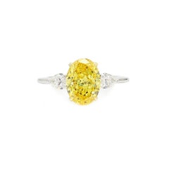 2.5 Carat Natural Oval Fancy Vivid Yellow Diamond Engagement Ring Platinum GIA