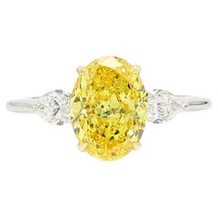 2.5 Carat Natural Oval Fancy Vivid Yellow Diamond Engagement Ring Platinum GIA