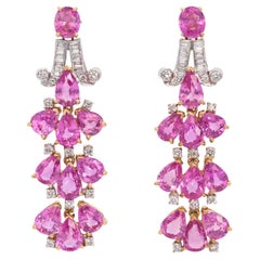 25 Carat Natural Pink Sapphire and Diamond 3 Row Drop Earring