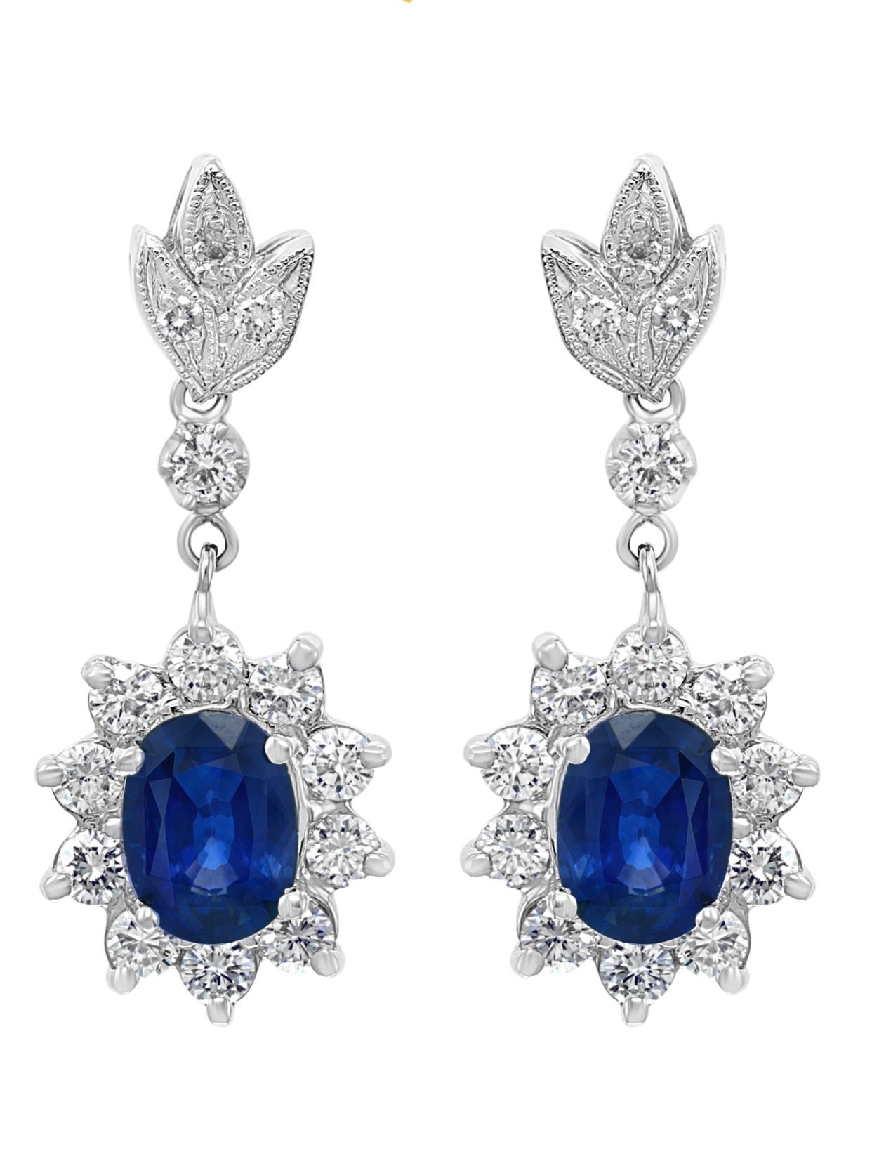 2.5 Carat Natural Sapphire & 2.0 Carat Diamond Hanging/Drop Earring 14Karat Gold 4