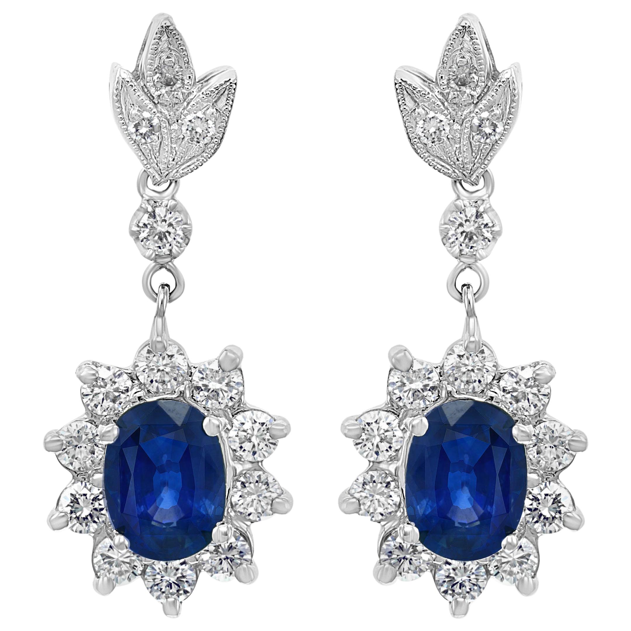 2.5 Carat Natural Sapphire & 2.0 Carat Diamond Hanging/Drop Earring 14Karat Gold