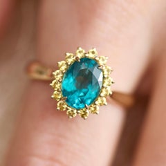 2, 5 Carat Neon Blue Apatite Yellow Sapphire 14 Karat Yellow Gold Cocktail Ring