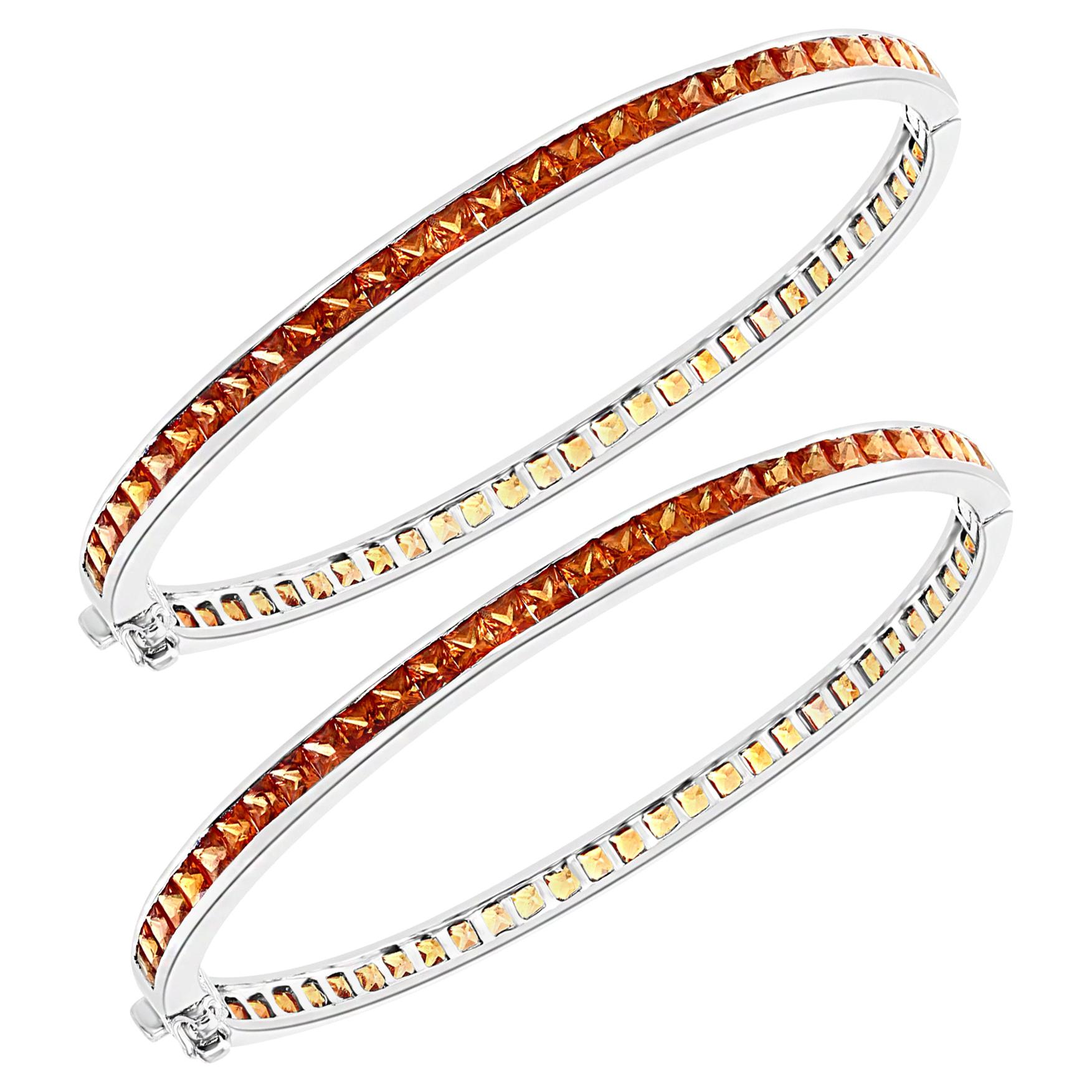 25 Carat Orange Sapphire Bangle /Bracelet Pair in 14 Karat White Gold 25 Grams For Sale