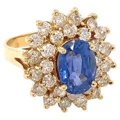 2.5 Carat Oval Ceylon Sapphire and Diamond Double Halo Ring in 18 Karat Gold