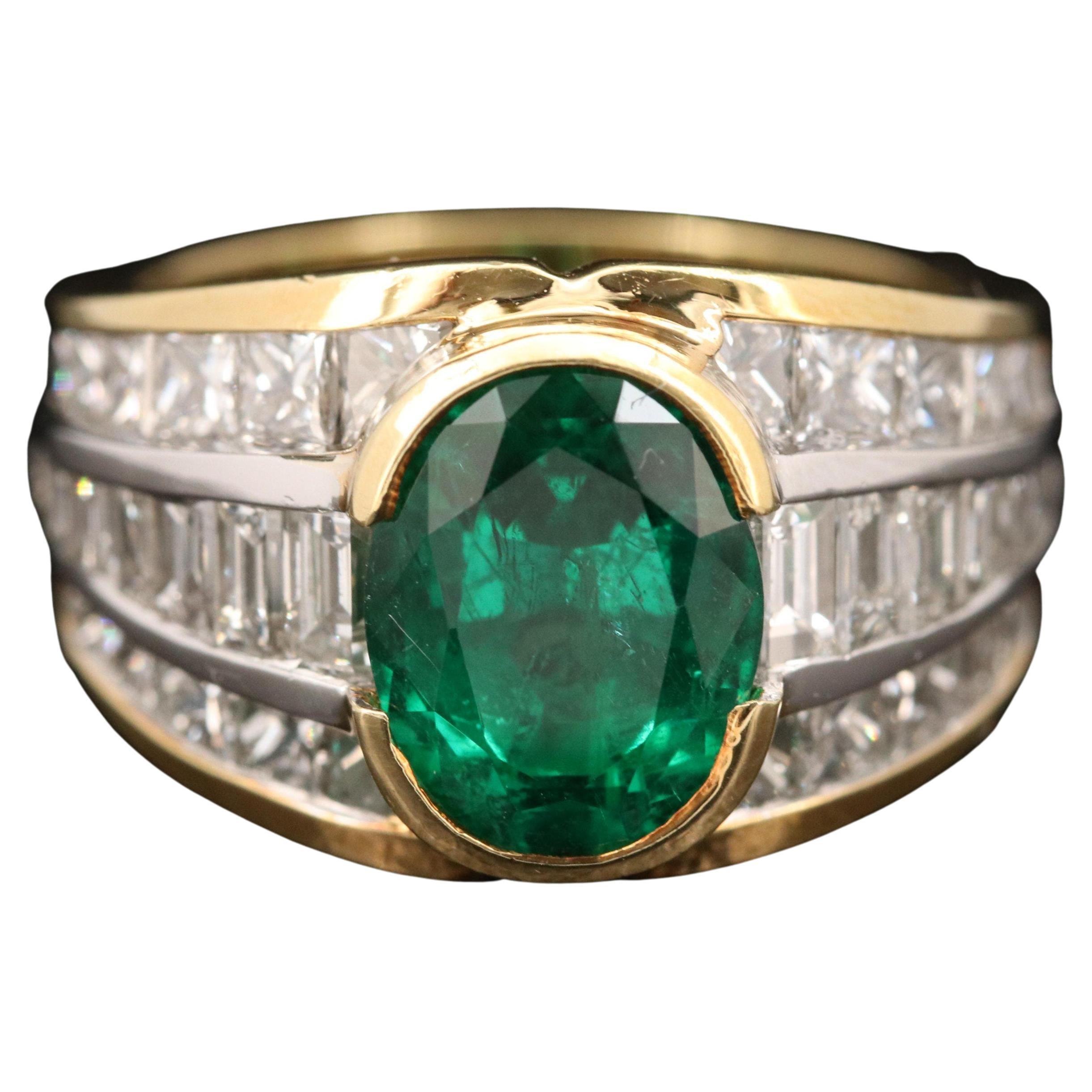 Customizable 2.5 Carat Emerald Diamond Bridal Promise Ring, Antique
