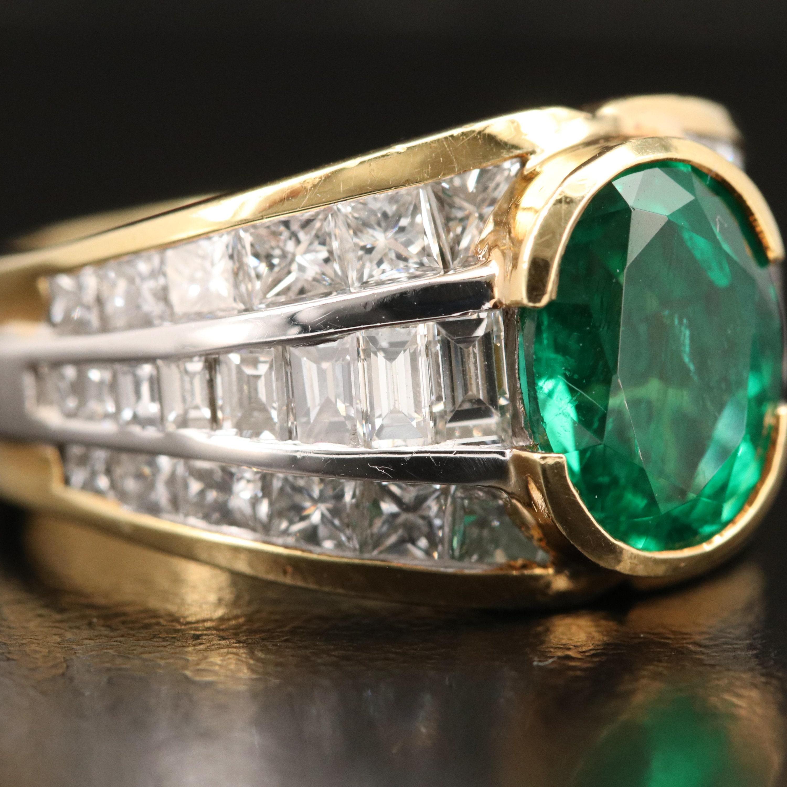 For Sale:  2.5 Carat Oval Cut Emerald Engagement Ring, Natural Emerald Diamond Wedding Band 2