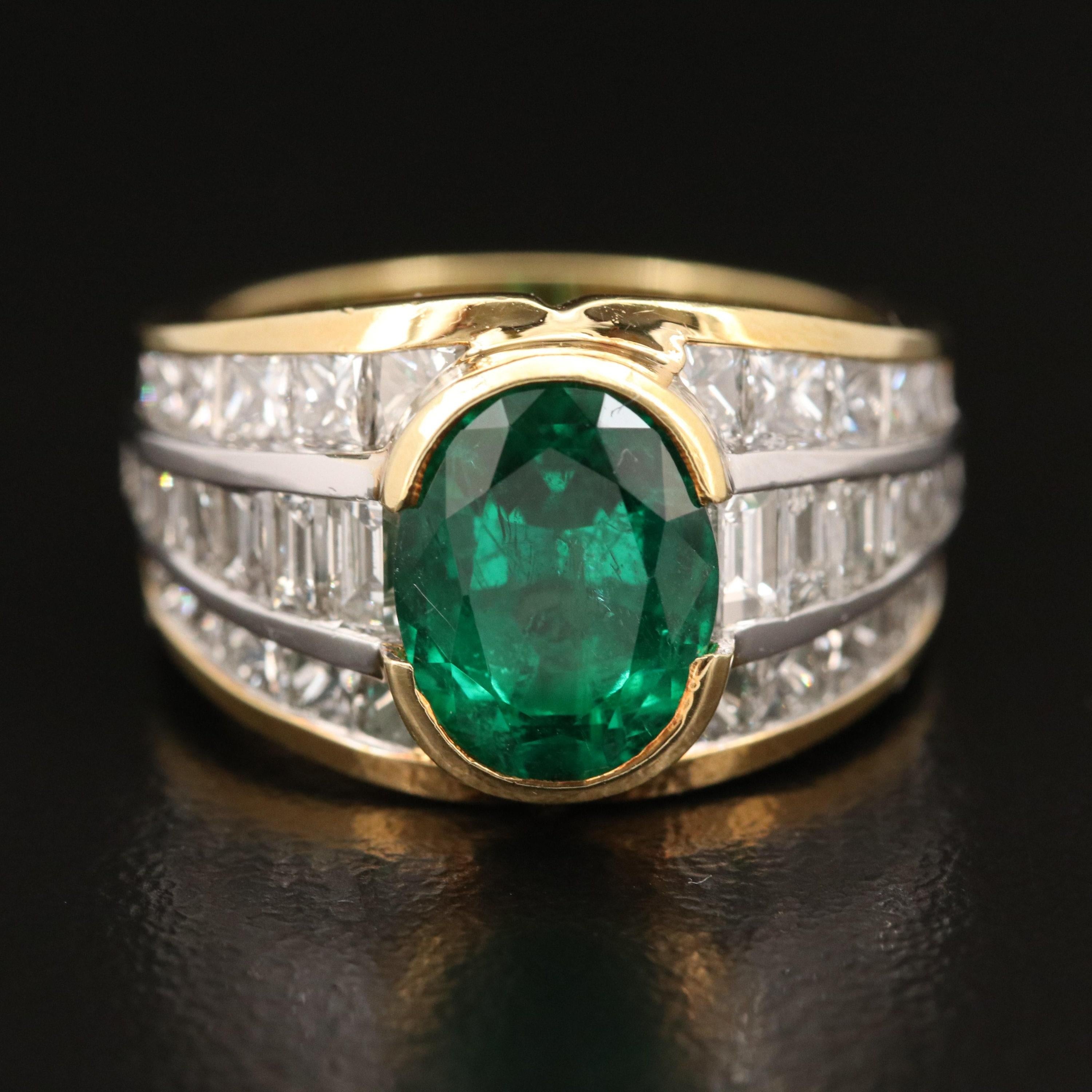 For Sale:  2.5 Carat Oval Cut Emerald Engagement Ring, Natural Emerald Diamond Wedding Band 6