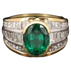 2.5 Carat Oval Cut Emerald Engagement Ring, Natural Emerald Diamond Wedding Band