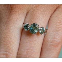 2.5 Carat Oval Cut Natural Green Sapphire Engagement Rings, Three-Stone Ring