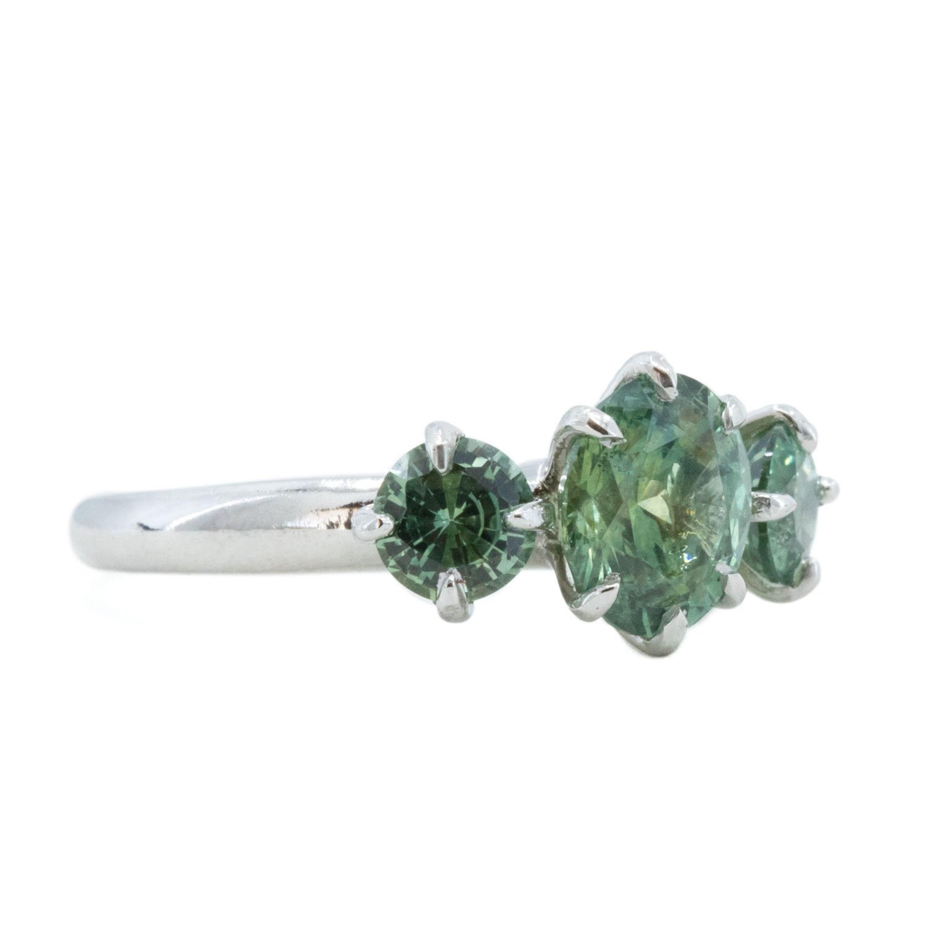 For Sale:  2.5 Carat Oval Cut Natural Green Sapphire Engagement Rings, Three-Stone Ring 3