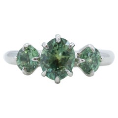 2.5 Carat Oval Cut Natural Green Sapphire Engagement Rings, Three-Stone Ring
