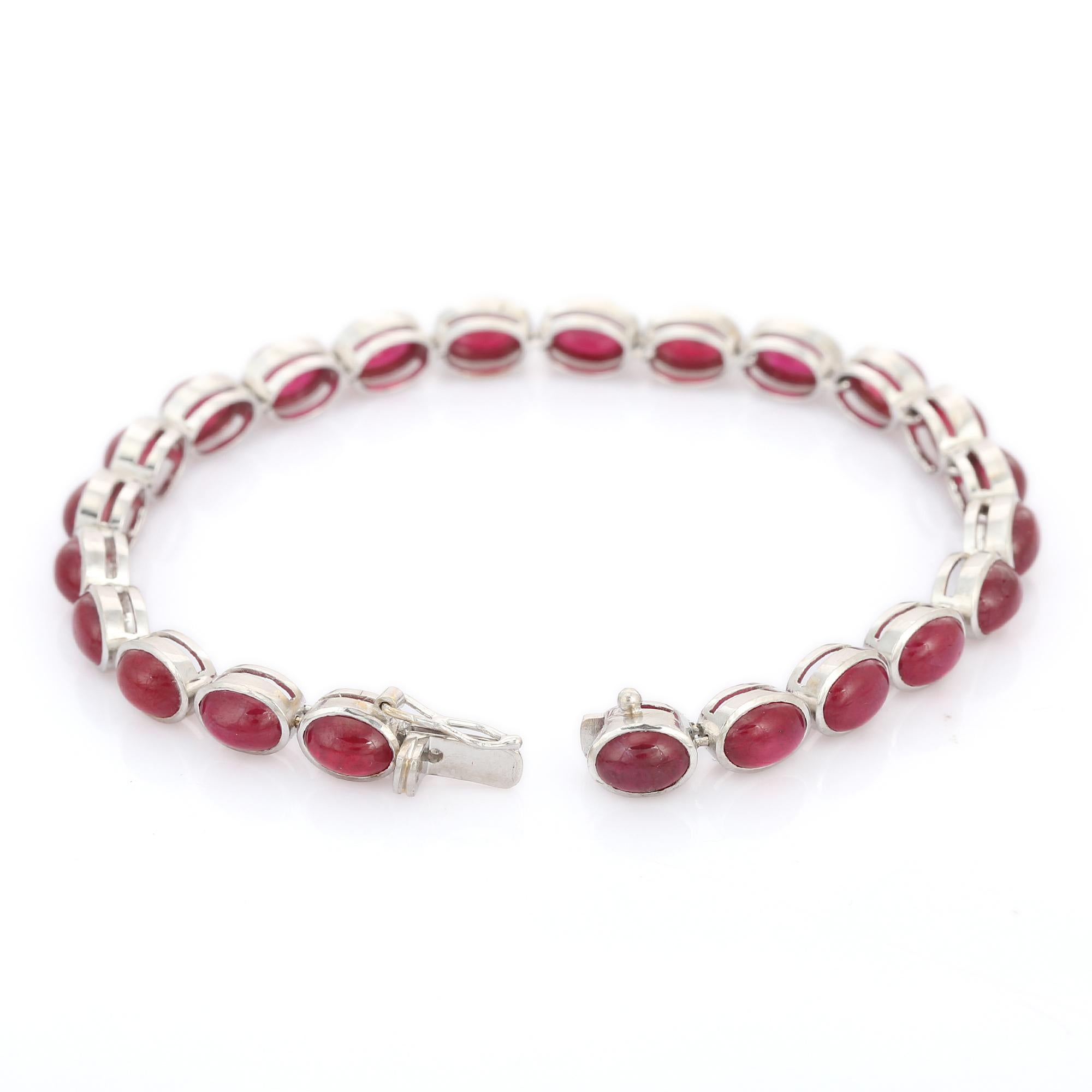 Contemporary 25 Carat Oval cut Ruby Bracelet in 18 Karat White Gold  For Sale