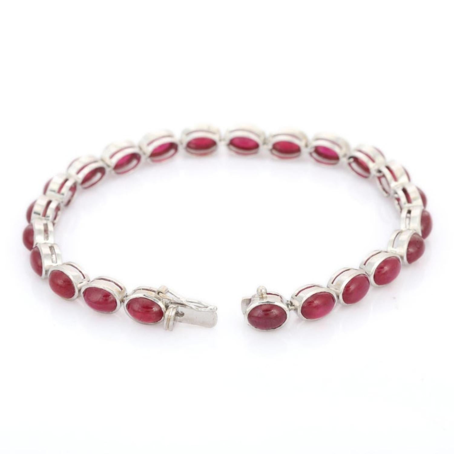 25 Carat Oval Cut Ruby Tennis Bracelet for Women With 18K Solid White Gold In New Condition For Sale In New York, NY
