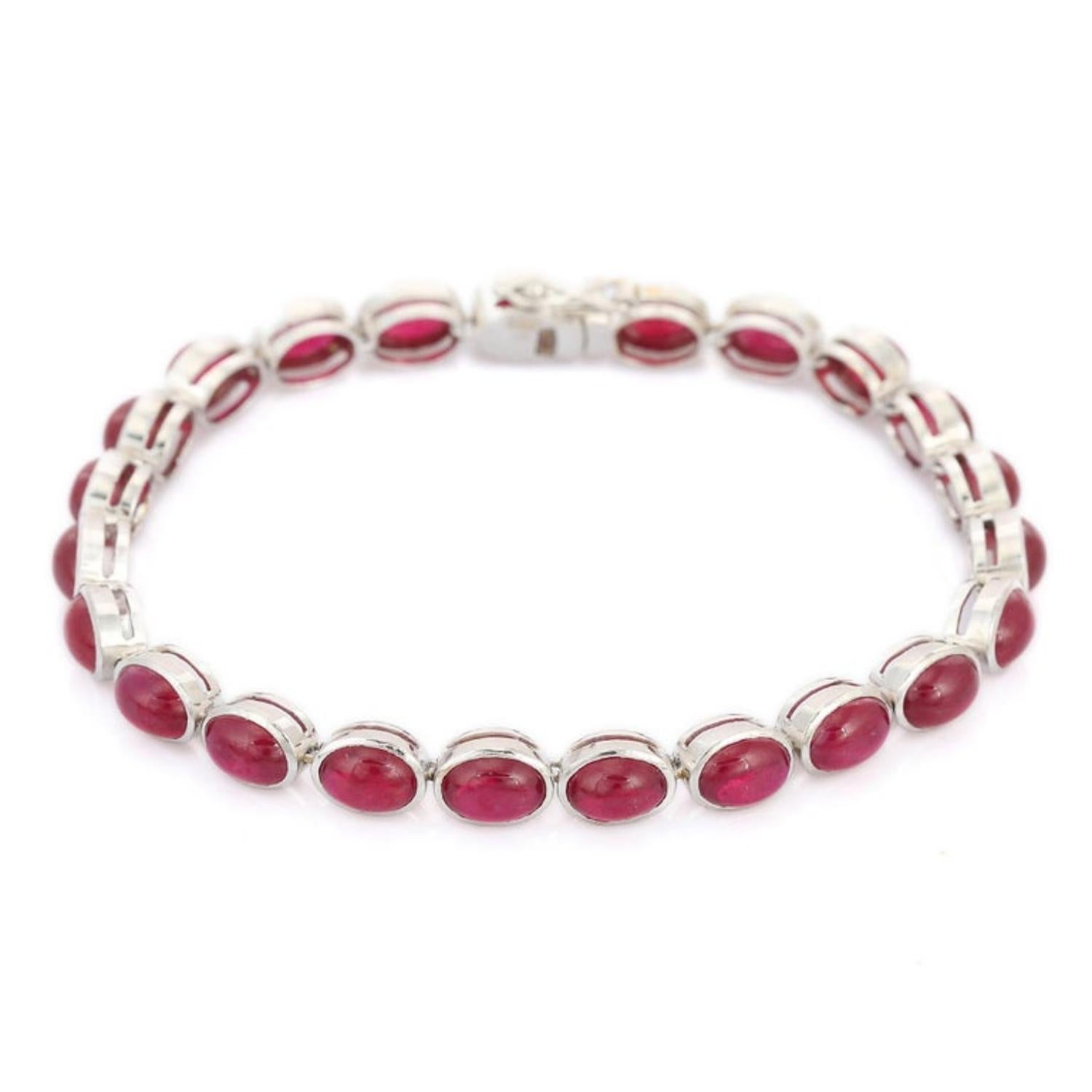 Women's 25 Carat Oval Cut Ruby Tennis Bracelet for Women With 18K Solid White Gold For Sale