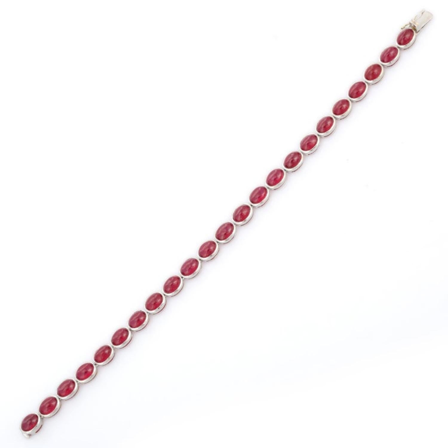 25 Carat Oval Cut Ruby Tennis Bracelet for Women With 18K Solid White Gold For Sale 1