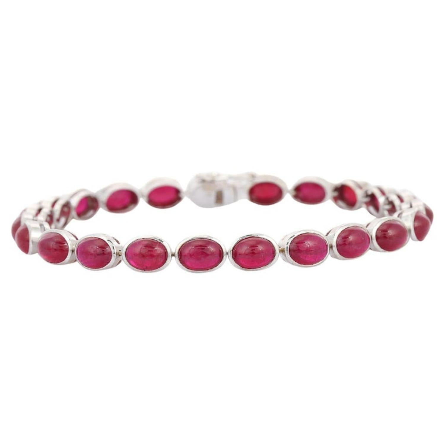 25 Carat Oval Cut Ruby Tennis Bracelet for Women With 18K Solid White Gold For Sale 2