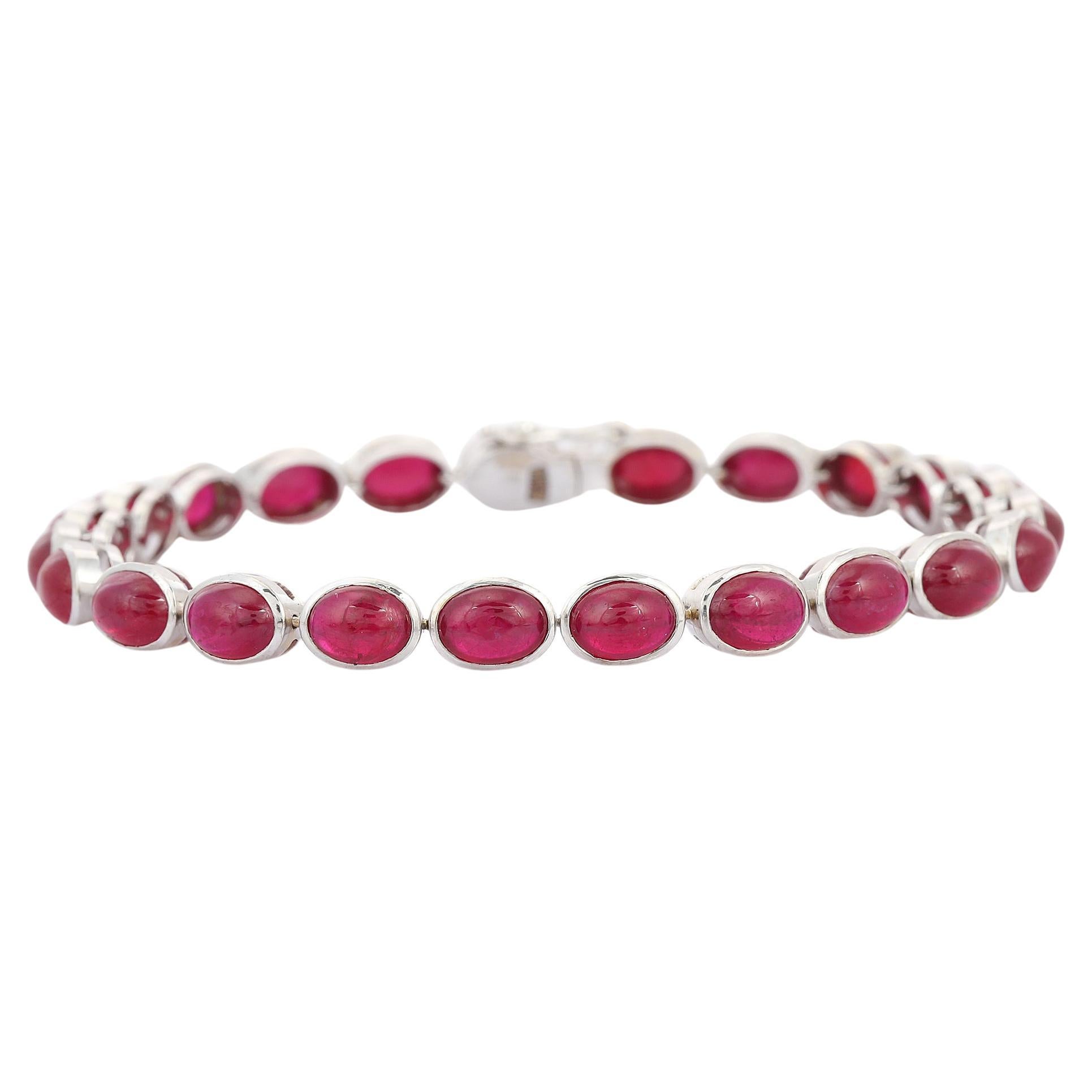 25 Carat Oval cut Ruby Bracelet in 18 Karat White Gold 