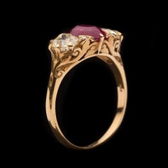 2.5 Carat Oval Cut Ruby Diamond Engagement Ring, Art Deco Ruby Wedding Ring