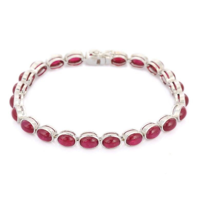 Modernist 25 Carat Oval Cut Ruby Tennis Bracelet for Women With 18K Solid White Gold For Sale