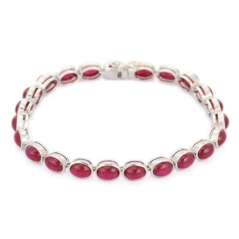 25 Carat Oval Cut Ruby Tennis Bracelet for Women With 18K Solid White Gold For Sale 1