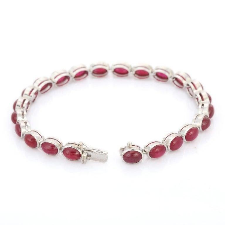 25 Carat Oval Cut Ruby Tennis Bracelet for Women With 18K Solid White Gold For Sale 2