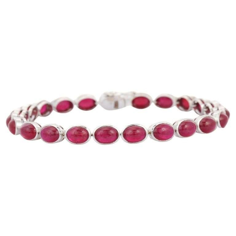 25 Carat Oval Cut Ruby Tennis Bracelet for Women With 18K Solid White Gold For Sale 3