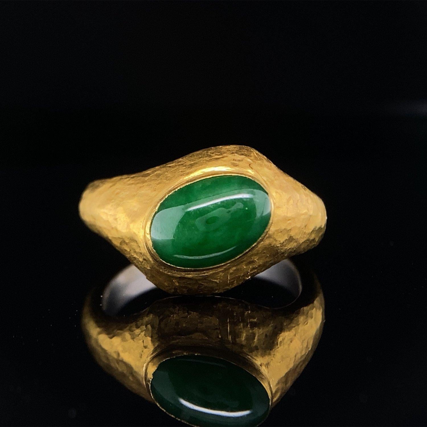 Size - 7, Oval Jade and 24K Gold Statement, Cocktail Ring, Handmade by Prehistoric Works of Istanbul, Turkey

Jade is a symbol of serenity and purity. It signifies wisdom gathered in tranquility. It increases love and nurturing. A protective stone,