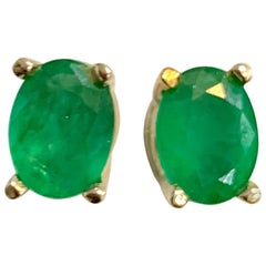 2.5 Carat Oval Natural Emerald Stud Post Earrings 14 Karat White Gold