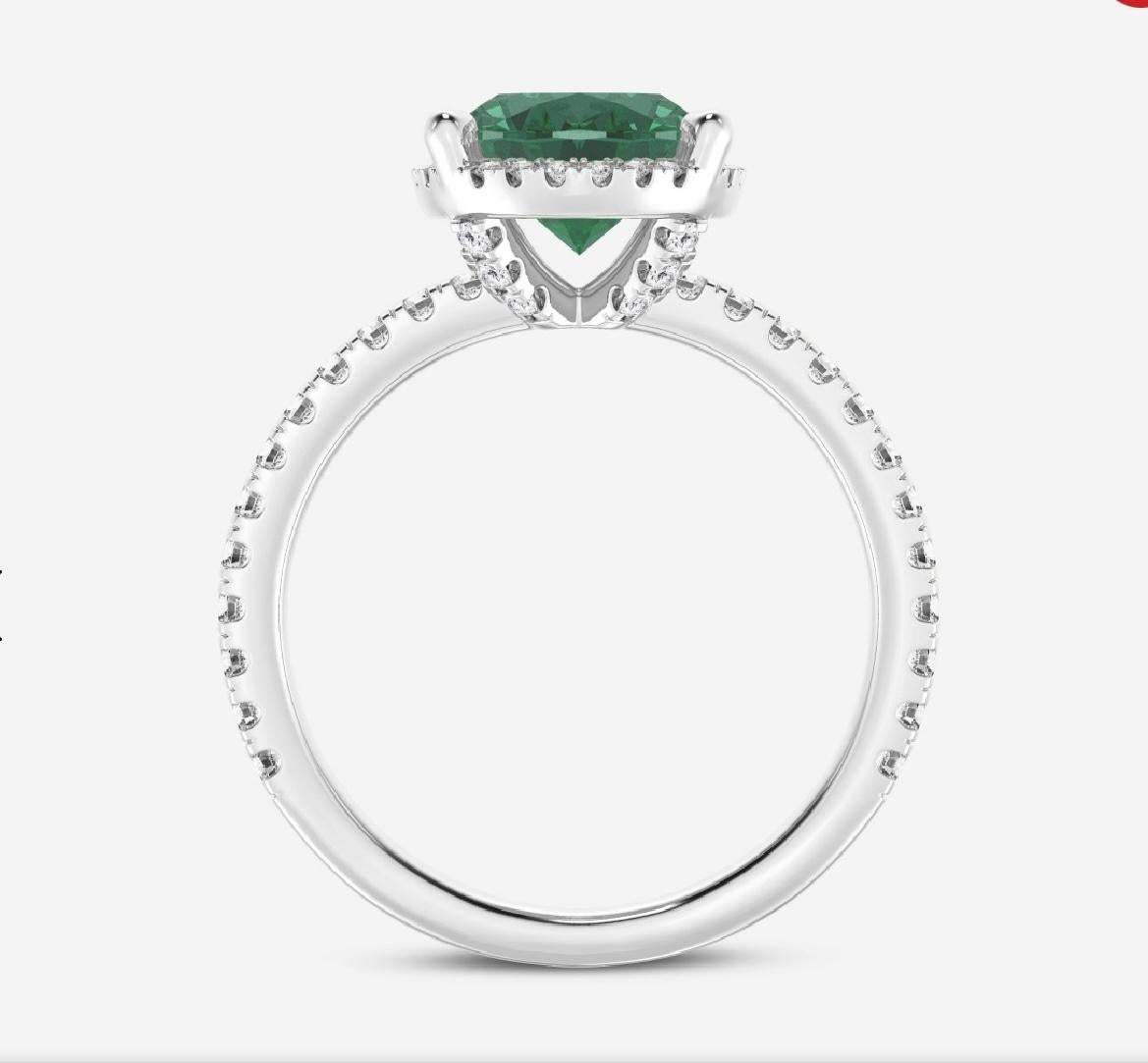 2.5 Carat Oval Natural Zambian Emerald & 1.25ct Diamond Ring 14 Karat White Gold For Sale 8