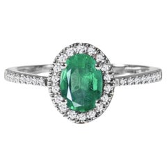 2.5 Carat Oval Natural Zambian Emerald & 1.25ct Diamond Ring 14 Karat White Gold