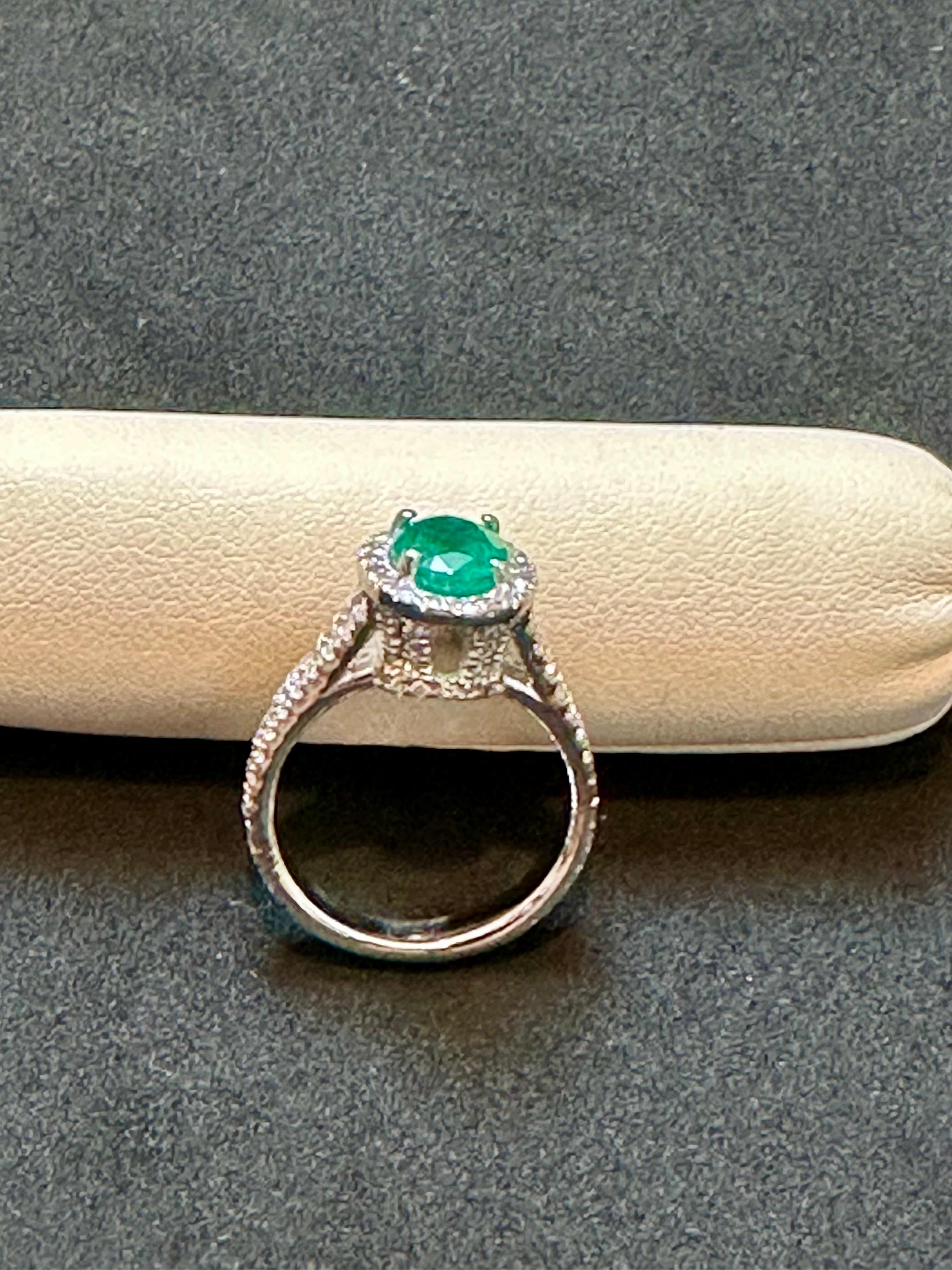 2.5 Carat Oval Natural Zambian Emerald & 2 ct Diamond Ring 14 Karat White Gold For Sale 2