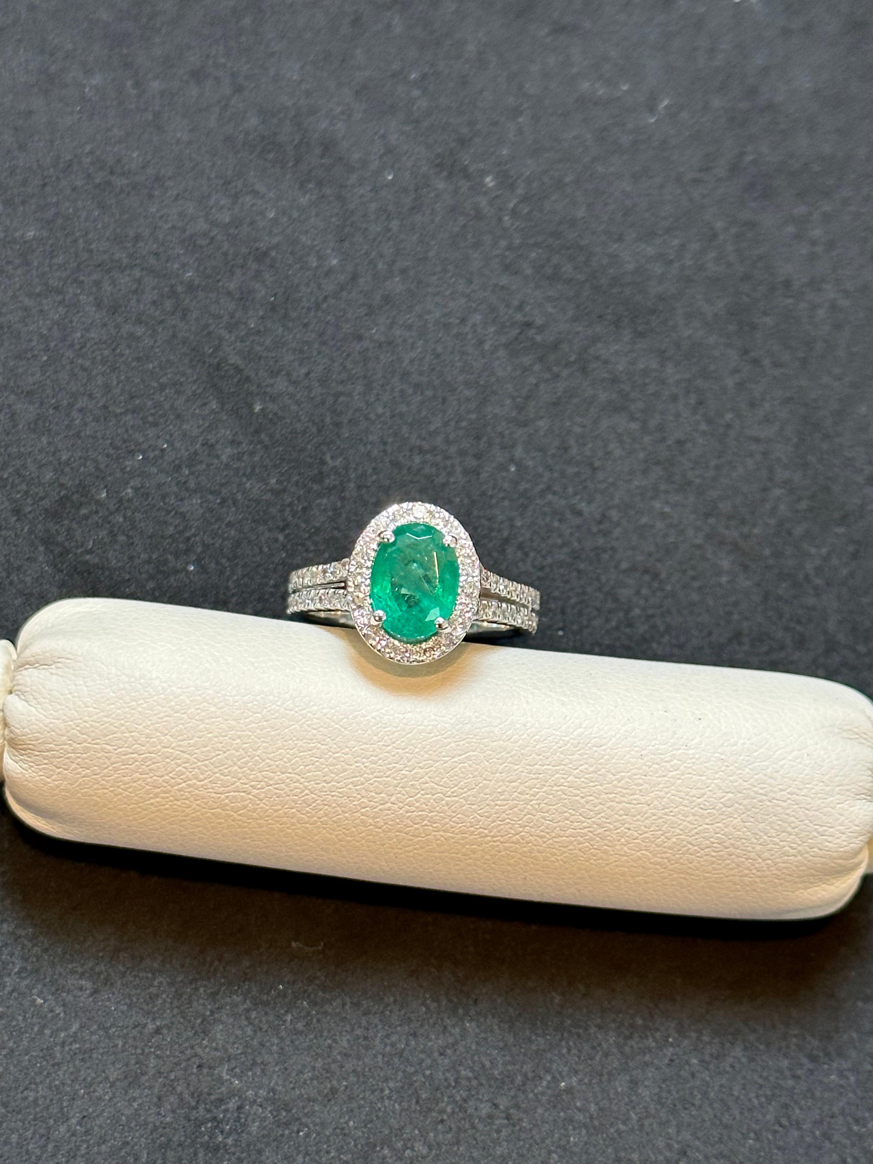 2.5 Carat Oval Natural Zambian Emerald & 2 ct Diamond Ring 14 Karat White Gold For Sale 3