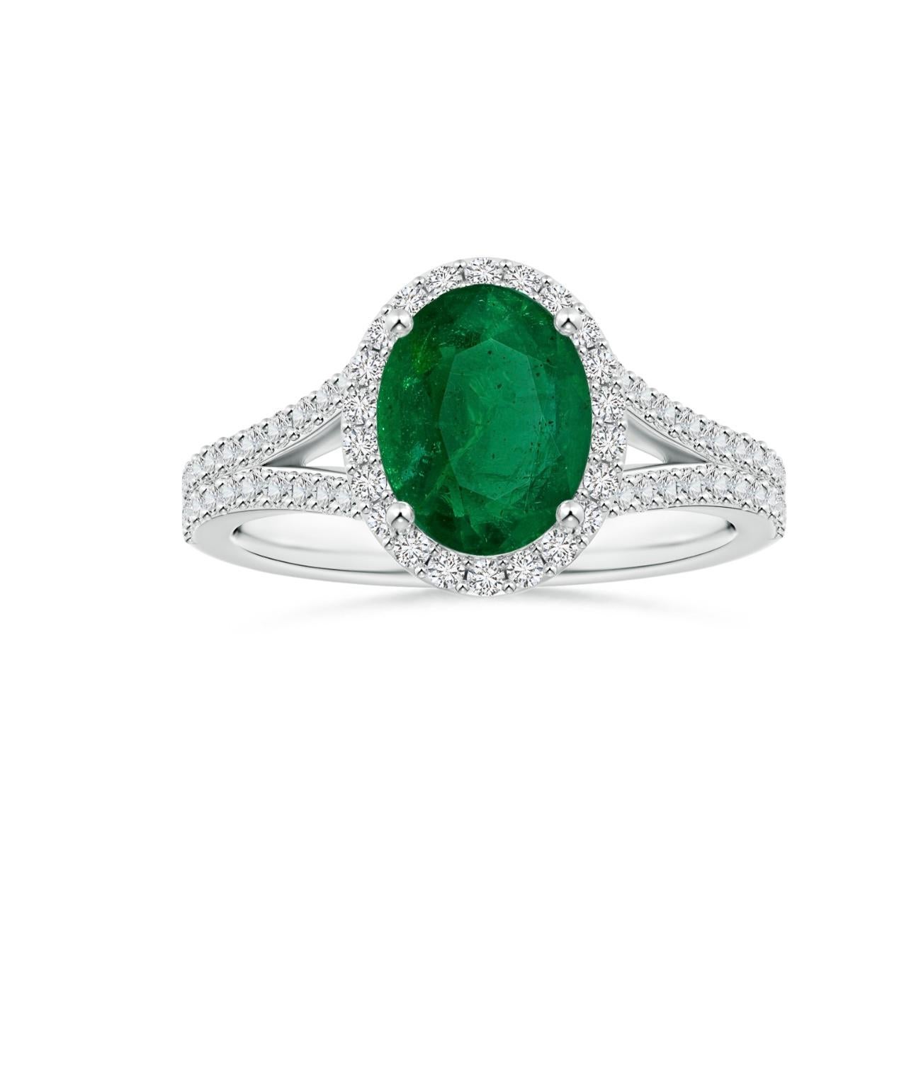 2.5 Carat Oval Natural Zambian Emerald & 2 ct Diamond Ring 14 Karat White Gold For Sale 8