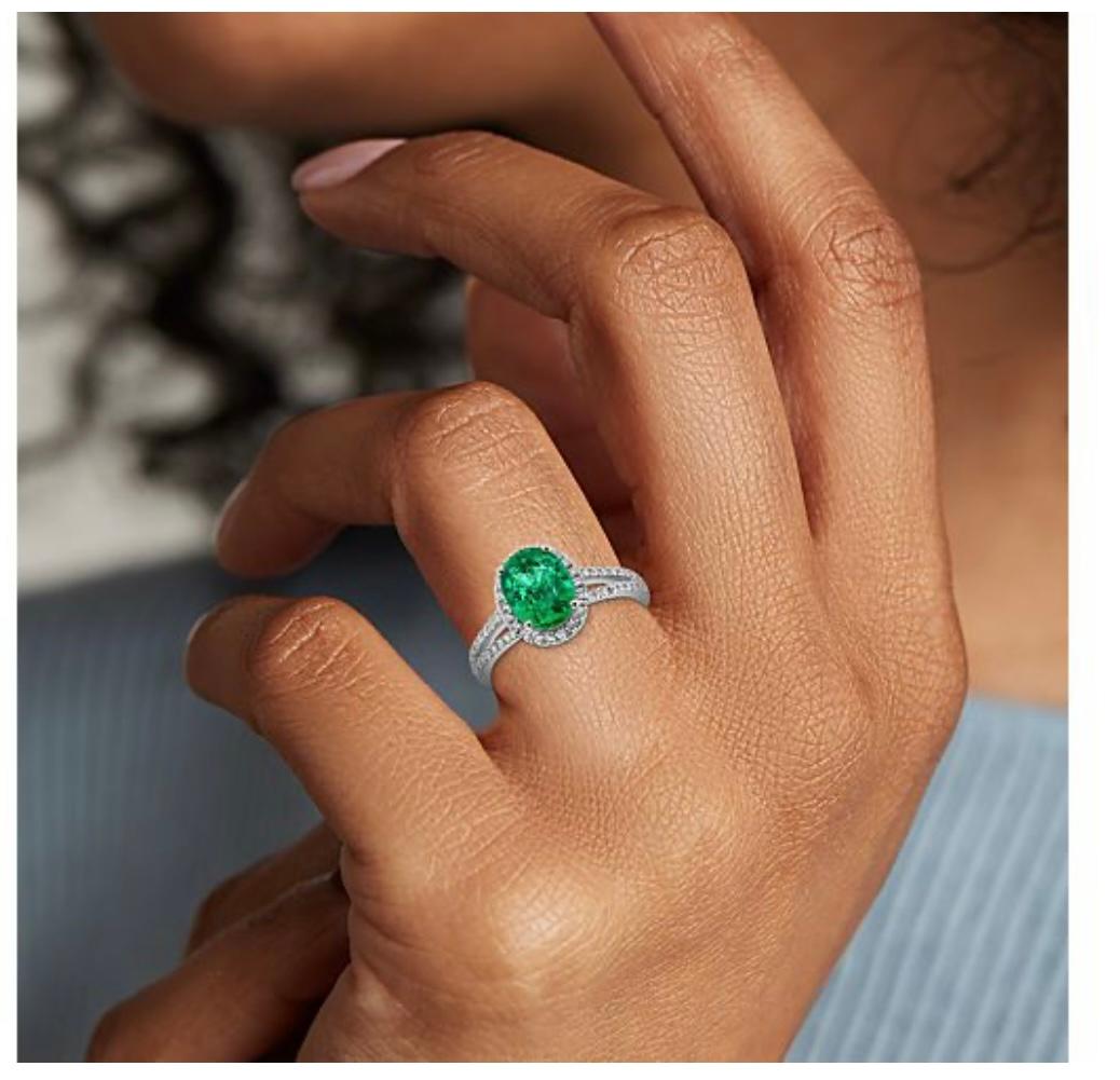 2.5 Carat Oval Natural Zambian Emerald & 2 ct Diamond Ring 14 Karat White Gold For Sale 7