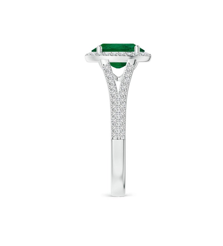 Bague avec émeraude naturelle de Zambie et diamants brillants 1.45 ct or blanc 18 carats