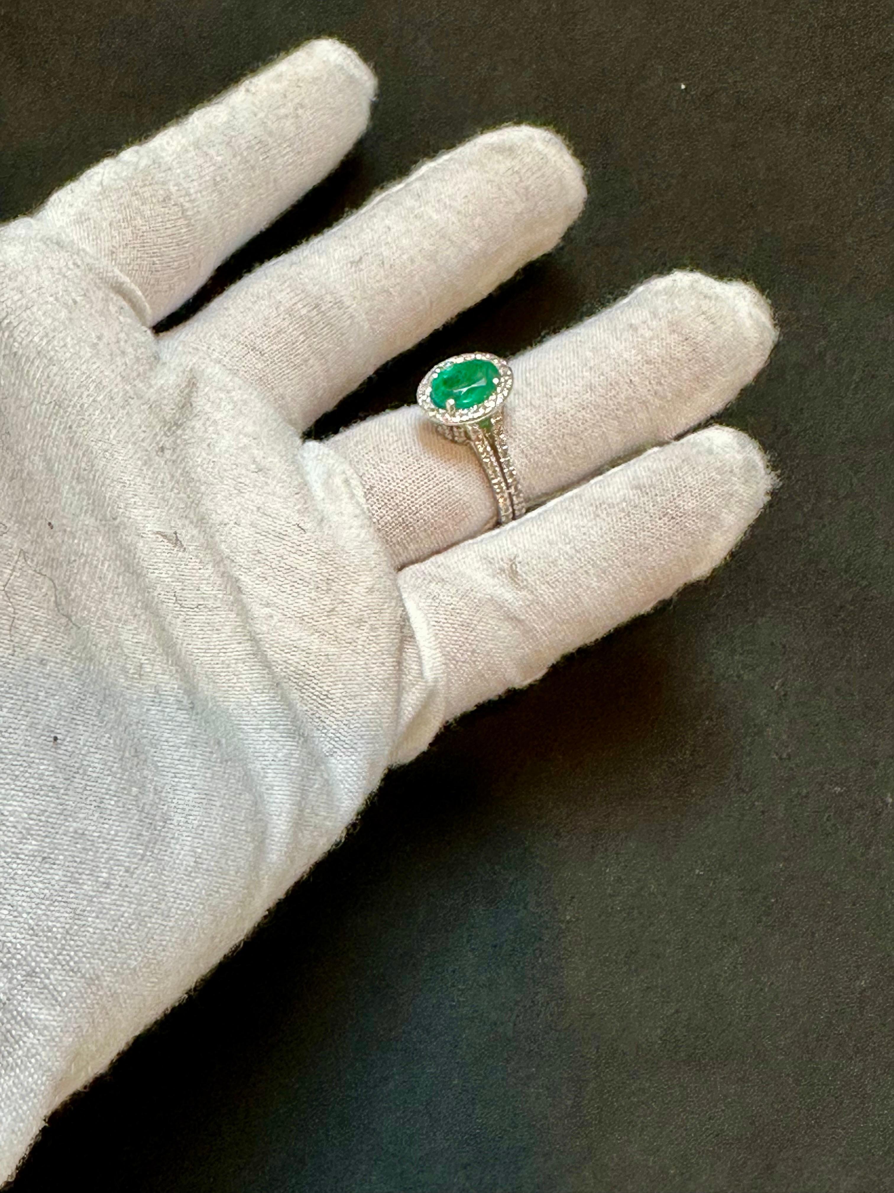 Oval Cut 2.5 Carat Oval Natural Zambian Emerald & 2 ct Diamond Ring 14 Karat White Gold For Sale